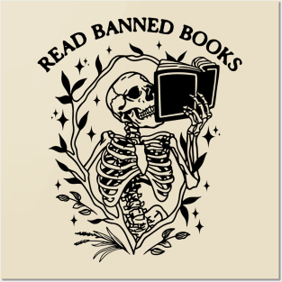 Read Banned Books Skeleton Halloween Goth Protest Posters and Art